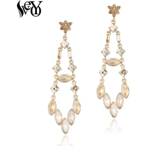 VEYO Elegant Crystal Drop Earrings High Quality Long Luxury Earring For Woman New Brincos