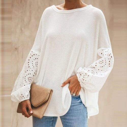 Autumn Women Hollow T Shirt Long Sleeve Round Neck Oblique Shoulder Casual Loose Pullover Top Solid Color