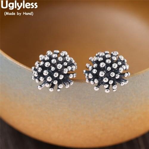 Uglyless Baby‘s Breath Thai Silver Flowers Studs Earrings for Women Pine Nuts Creative Brincos Bijoux 925 Silver Earrings Floral