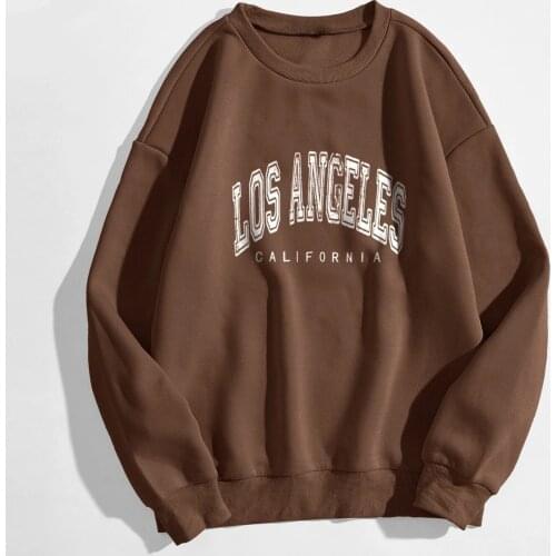Women Oversized Hoodies Los Angeles Print Fleece Winter Tops O Neck Long-sleeve Casual Sweatshirt Pullover Новогодние Товары