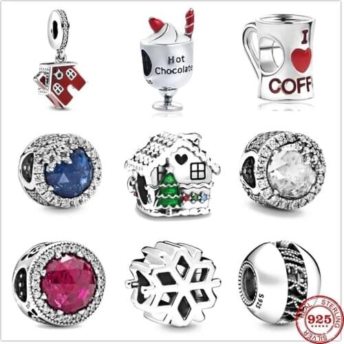 New 925 Sterling Silver Christmas charm wine coffee snowflake house bead fit original Pandora bracelet DIY women jewelry Gifts