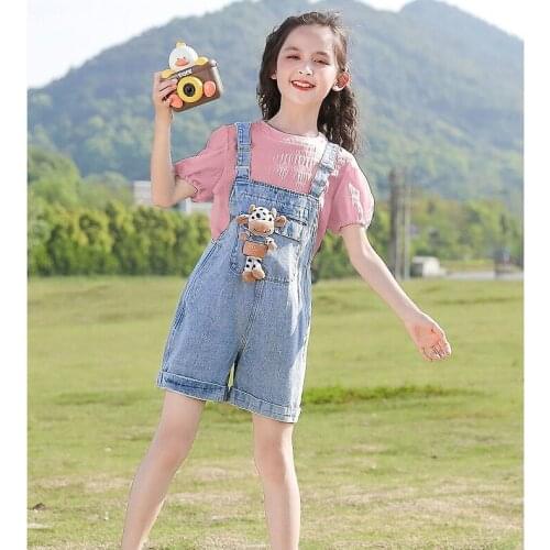 9 10 11 12 13 14 15 16 Years Old Summer Child Big Kid Girl Overalls Jeans Denim Set Baby Clothes Jumpsuit Rompers Dungarees Suit