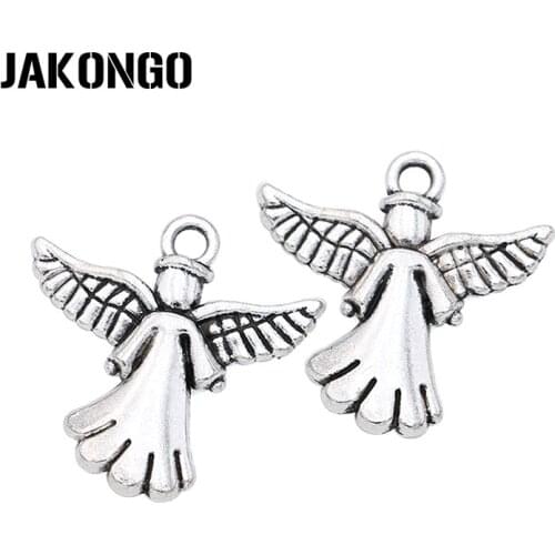 JAKONGO Antique Silver Plated Angel Fairy Charms Pendants for European Bracelet Jewelry Making DIY Handmade 20x20mm