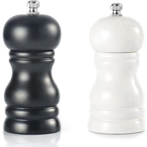 2 Pcs Wood Salt and Pepper Grinder Set Pepper Salt Mill Shaker, Solid Wood with Adjustable Coarseness, Black & White