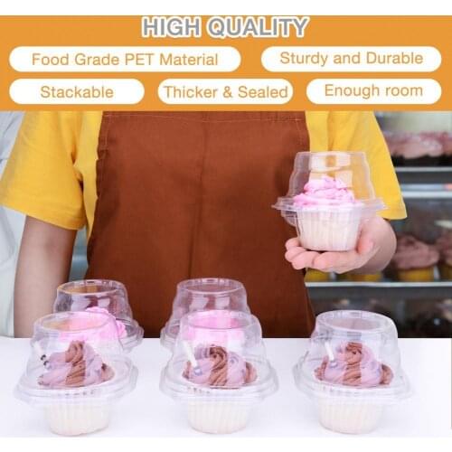 50Pcs Convenient Cake Container Food Grade Stackable Plastic Cupcake Container Single Compartment Cupcake Holder for Home