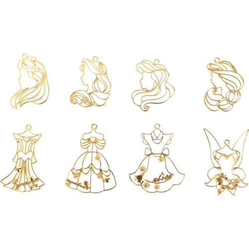 8Pcs Princess Skirts Frame Pendant Bezel Setting Cabochon Setting UV Resin Charm