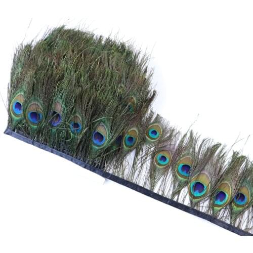 1Meter Beautiful Peacock Feathers Trim Fringe 10-15CM Natural Feather For Crafts Wedding Clothes Decoration Carnival Accessory