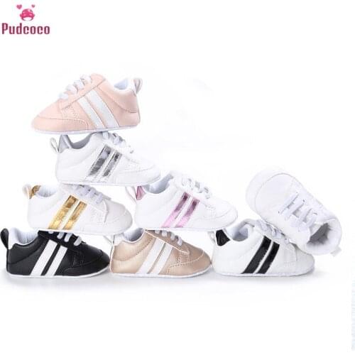 Pudcoco Brand Soft Striped Boys Tennis shoes baby Girl Shoes 1 Year Sport Running Shoes First Walkers Bebes Toddler Kid Sneaker