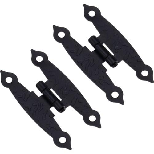 2pcs H shape Hinges +8 screws Black 65*33mm Debossed 4 Holes Furniture Cabinet Wooden Jewelry Box Gift Wine Case Retro Decor