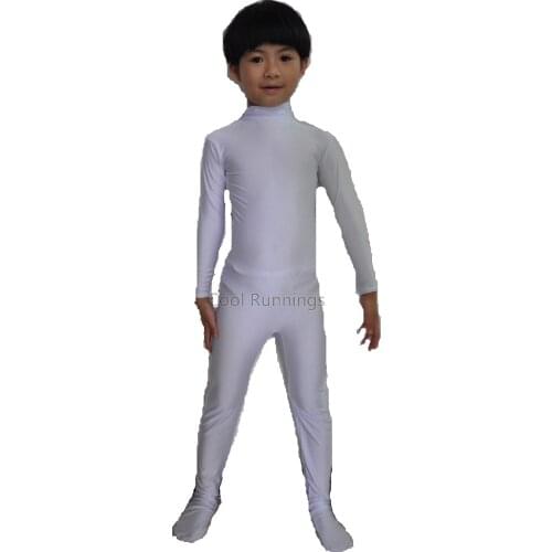 Kid Children White Unisex Spandex dancewear Zentai Costume Leotard Unitard No Hood & Hands