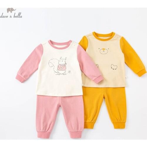 DB20507 dave bella winter baby unisex fashion cartoon print pajamas newborn baby underwear casual sleepwear 2 pcs suit