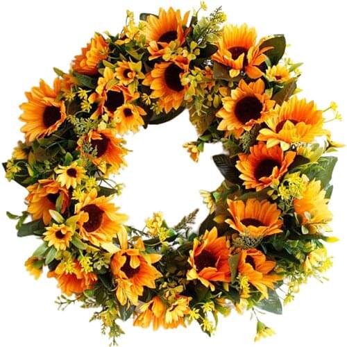 Artificial Sunflower Wreath - 16" Yellow Flower Door Wreath Fake Flower Spring/Summer Wreath for Front Door Wedding Home Decor