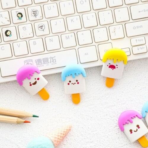 1PCS Cute New Smiley Popsicle Pencil Eraser Stationery School Rubbers Office Supplies Student Rewarding