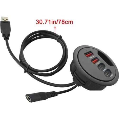 Mounting In-Desk 4 Ports USB 3.0+Type C Hub Adapter Multi Splitter for PC Laptop