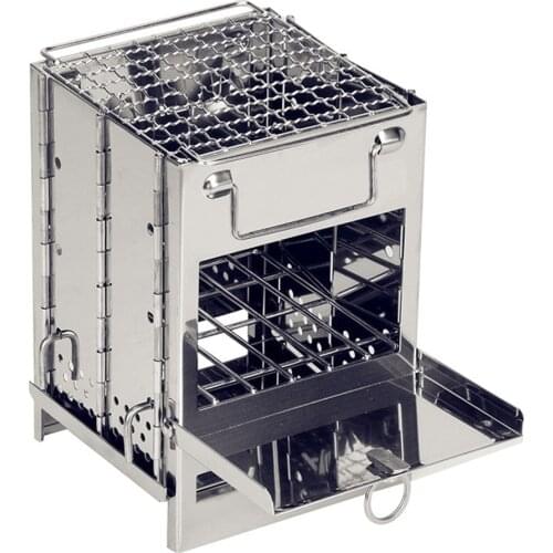 Mini Outdoor Firewood Stove Camping Cooking Picnic Travel Stainless Steel Square Wood Stove Charcoal Folding Grill New