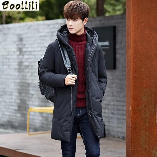 Boollili Duck Down Jacket Men Long Student Mens Winter Jackets Hooded Thick Warm Black Coat Overcoat Doudoune Homme