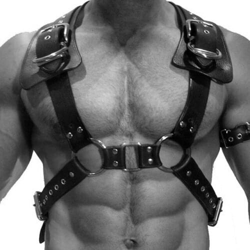 Male Lingerie Leather Harness Adjustable Chest Crop Top Leather Restraints Gothic Punk Men Bdsm Harness Gay Fetish Clubwear