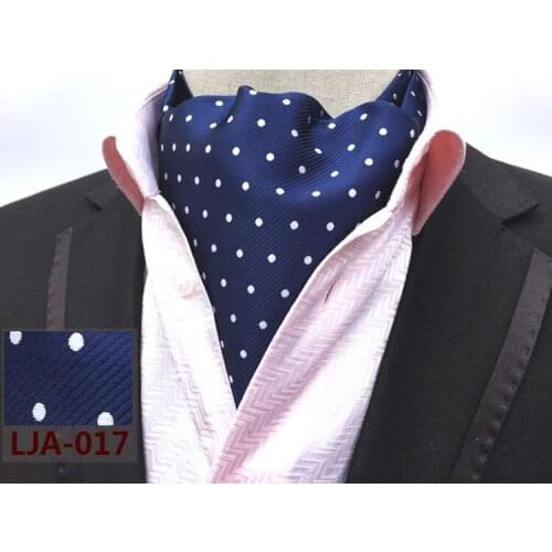 Mens Ascot Tie Blue with White Dot Woven Cravat for Man