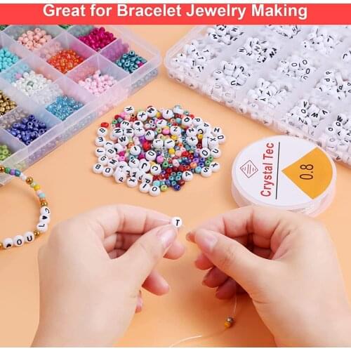 4000pcs Beads Kit Colorful Beads & Letter Beads in 24 Colors with 2 Rolls of Elastic String for Bracelets Necklaces Key Chains
