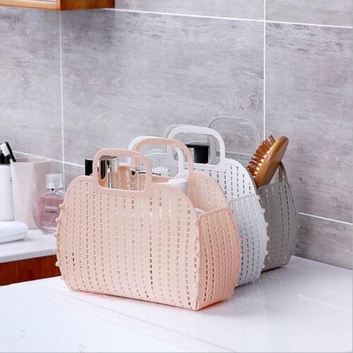 New folding Storage Basket Colored Fashion Hollow Plastic Portable Kitchen Bathroom Bath Basket Toiletries