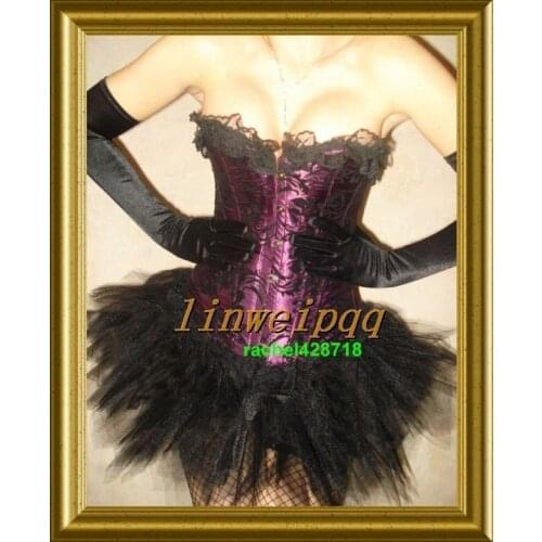 Wholesale Sexy Lingerie Womens Fancy Dress Purple Satin Lace Up Basque Corset Separate Skirt A816