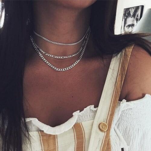 Punk Gold Color Chain Necklace Choker Women Steampunk Two Layered Link Thick Necklace Femme Accessories XL244