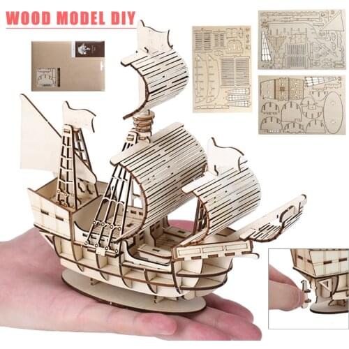 1set 3D Wooden Sailboat Puzzle Jigsaw Woodcraft Kid Children Toy DIY Build Construction Model Gifts Parts