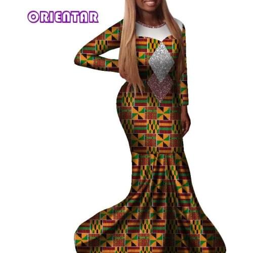 ORIENTAR Long Sleeve Dashiki Dress Women African Print Dress with Glittering Patchwork African Clothes for Women Party WY9077