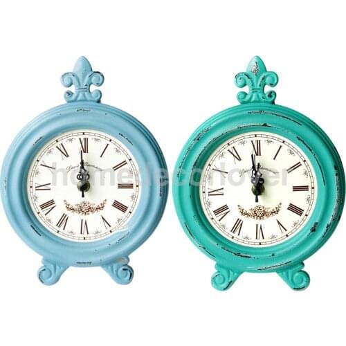 Shabby Rusic Wood Table Clock Decorative Collectable Clock for Bedroom Bar Shop Art Decor