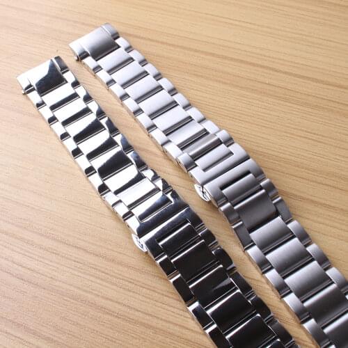 Watch band Fit Samsung Watches Gear S3 22mm curved ends Polished silver stainless steel metal butterfly buckles Watchbands new