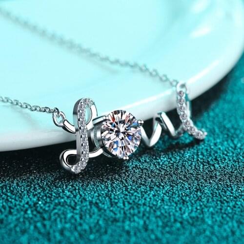 Silver Forever Love 1 Carat Excellent Cut Diamond Test Passed D Color Good Clarity Moissanite Romantic Letter Pendant Necklace