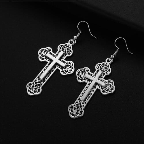 Trendy Vintage Cross Shape Dangle Earrings for Women Girl Retro Drop Earrings Cute Small Object Earring Jewelry Bijoux