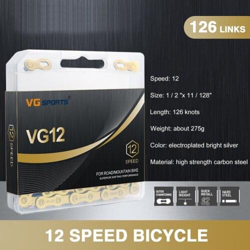 VG Sports Bicycle Chain 12 Speed 126 Links MTB Road Bike Half Hollow Chain Cycling Equipment Accessories Repair Tool