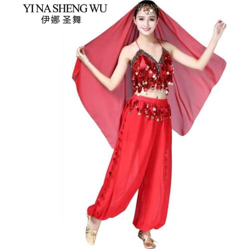 Belly Dancing Dancers Sequins Festivals Stage Performances Indian Dance Sequins Performance Clothing Wide Leg Pants 10 Colors