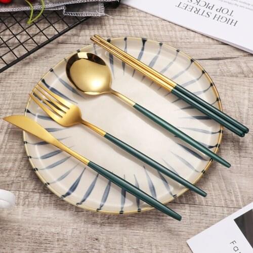 Creative Black Gold Cutlery Set 18/10 Stainless Steel Dinnerware Silverware Flatware Set Dinner Knife Fork Spoon Dropshipping B