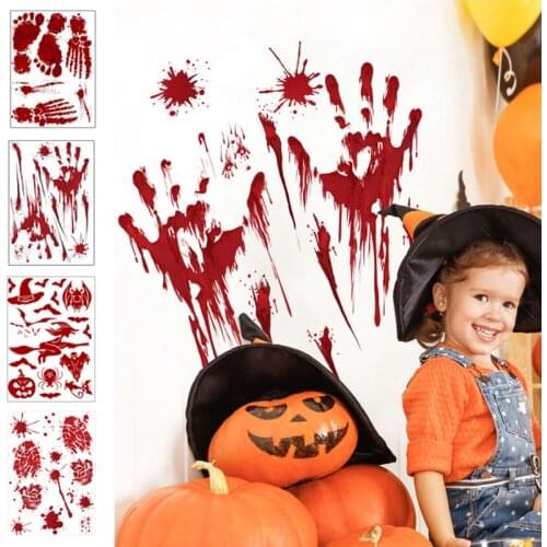 Halloween Decoration DIY Footprint Blood Wall Stickers Bloody Handprints Butcher Bloody Apron Scary Horror Zombie Party Supplies
