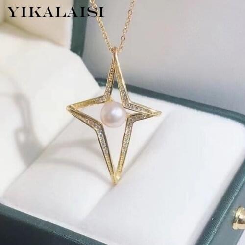 YIKALAISI 925 Sterling Silver Necklaces Jewelry For Women 7-8mm Round Natural Freshwater Pearl Pendants 2021 Wholesales