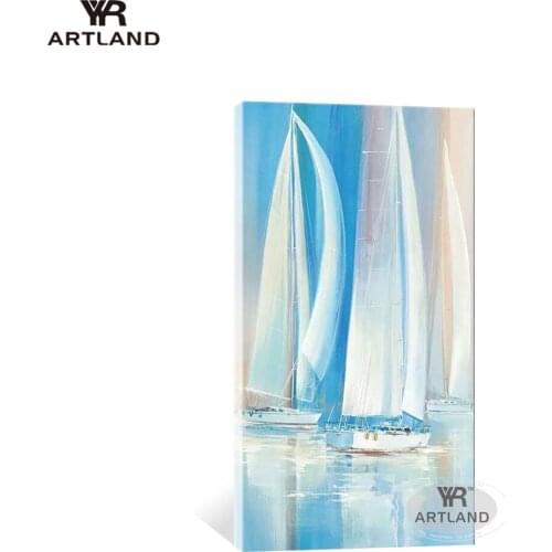 YYR-ARTLAND Sailboat seascape for home decoration Handmade oil painting on canvas wall art picture for living room Entrance