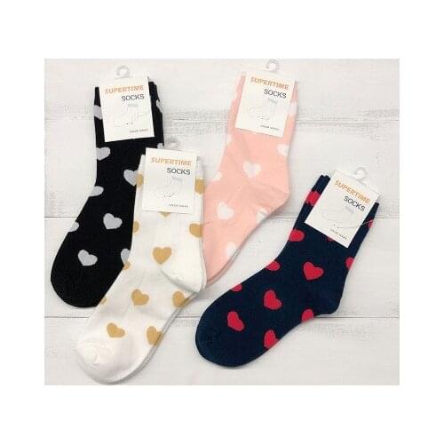 Women Socks Spring Cotton Heart Socks Tiny Love Female Footwear Comfortable Middle-Tube Fashion Cute Socks