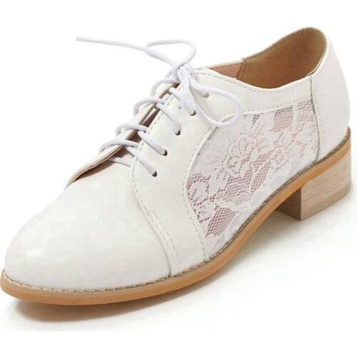 Women Oxfords New Vintage Lace Up Flat Oxfords For Women Big Size 34-44 Ladies Casual Flat Oxford Shoes Elegant Brogue Oxfords