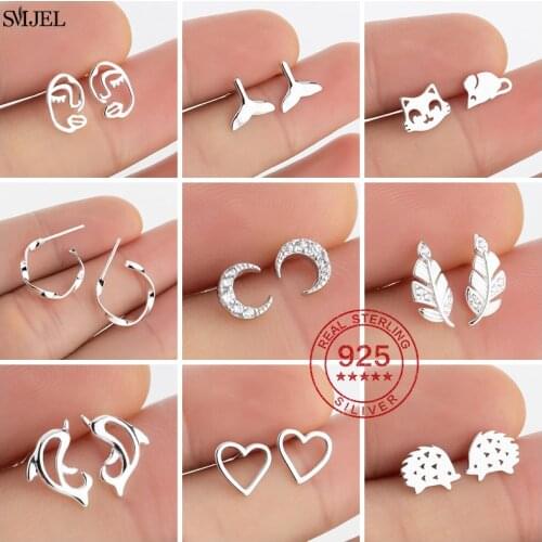 Multiple 925 Sterling Silver Earrings For Women Bohemian Leaves Moon Heart Mouse Bee Earrings Sterling-silver-jewelry Pendientes