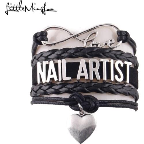 Infinity Love nail artist women bracelet stacks heart charm leather wrap women bracelets & bangles for women jewelry accessories