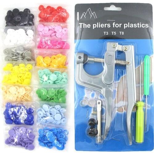 150Sets T3/T5 KAM Snap Button Plastic Snaps And Tool U Shape Fastener Pressure Kam Press Stud For Children Clothing Sewing Tools