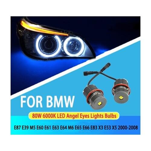 2pcs Bright white 80W LED Angel Eyes Marker Lights Bulbs For BMW E87 E39 M5 E60 E61 E63 E64 M6 E65 E66 E83 X3 E53 X5 2000-2008