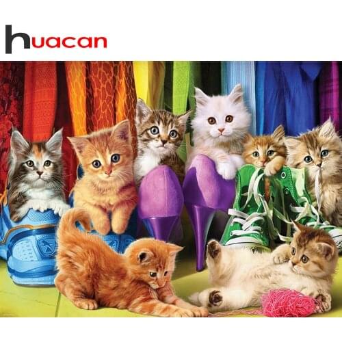 Huacan Diamond Painting Animal Cat 5D Wall Decoration Diamond Embroidery Shoes Mosaic Decoration For Home