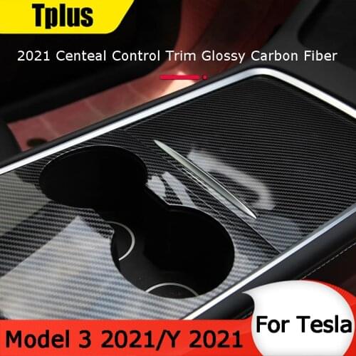 Tplus Model 3 Central Control Decorative Patch For Tesla Model Y 2021 Glossy Carbon Car Protective Film Interior Accessories