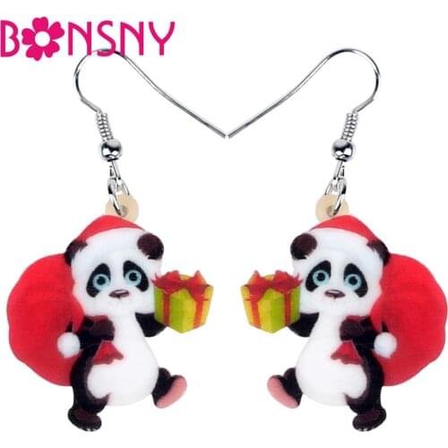 Bonsny Acrylic Christmas Sweet Panda Gift Bag Box Earring Drop Dangle Jewelry For Women Teen Girls Hot Sale Charm Party Gift
