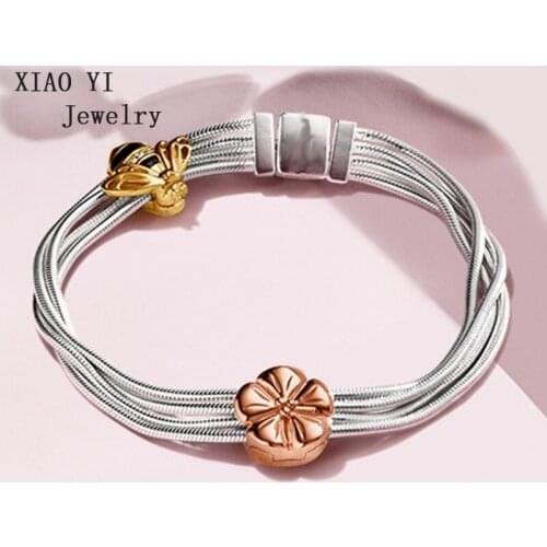 XIAOYI jewelry 2020 new 100% S925 11 multi-loop serpentine flower simple bracelet for girlfriend grntle beautiful wedding