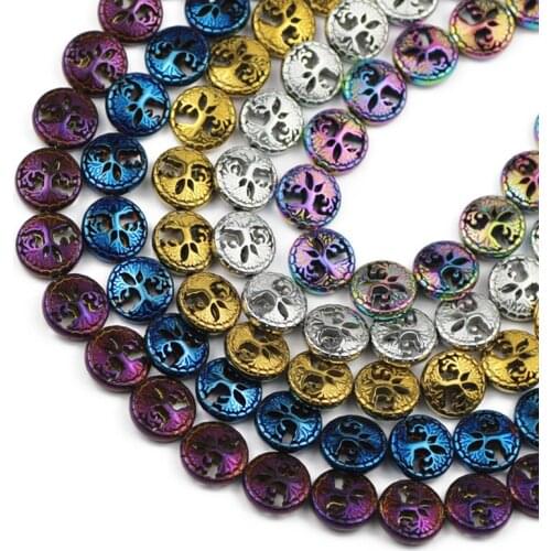 12mm 20pcs Plating Life Tree Shape Round Hematite Natural Stone Spacer Loose Beads For Jewelry Making Diy Bracelet Accessories
