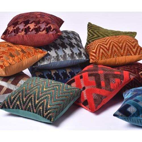 DUNXDECO Art Shiny Counch Cushion Cover Decorative Pillow Case Modern Luxury Geometric Velvet Cut Pile Jacquard Sofa Coussin